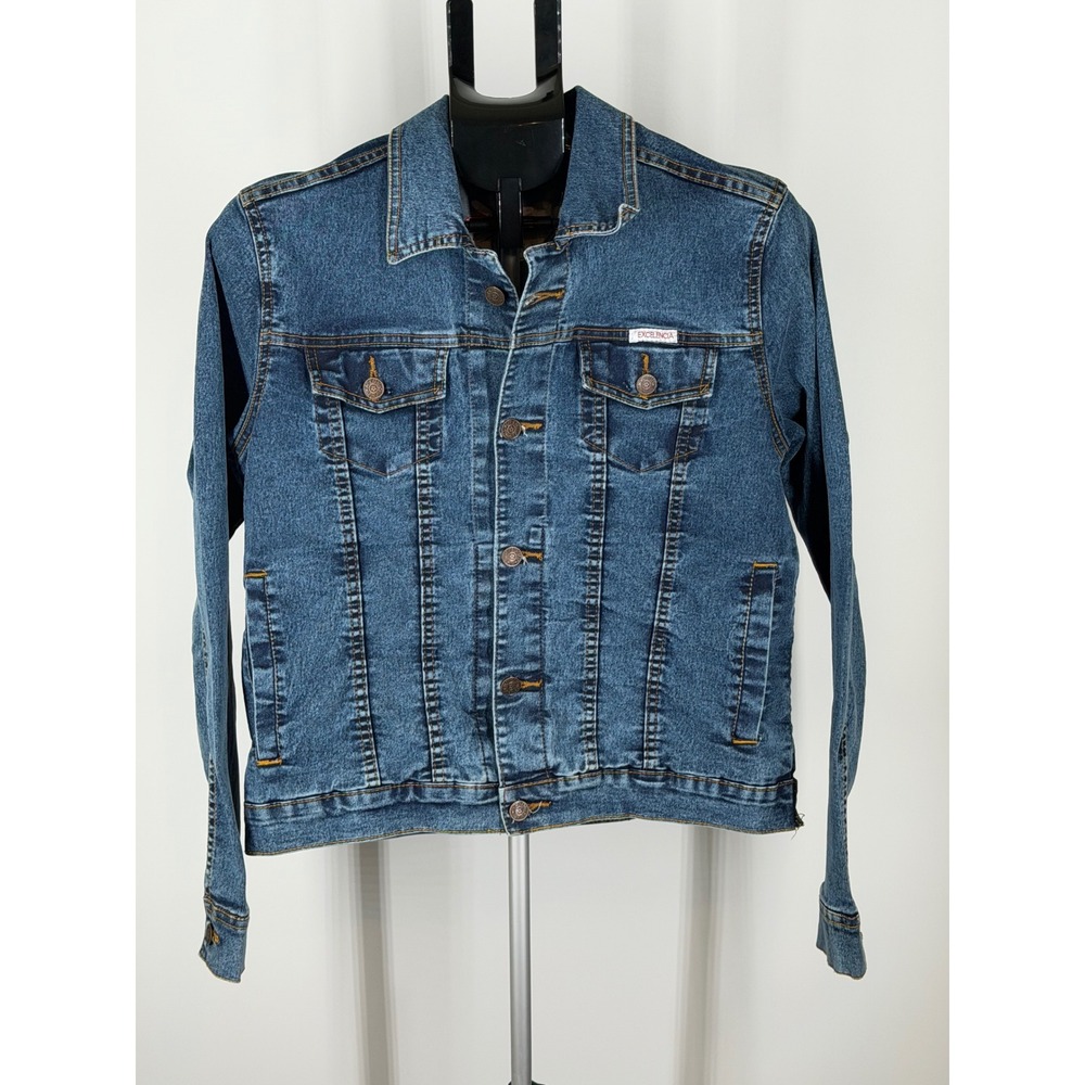 Excelencia Mexican Lele Doll Embroidered Denim Jacket Medium Wash Blue M